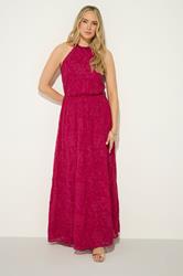 LTS Tall Women's Berry Red Embroidered Halterneck Maxi Dress | Long Tall Sally 3