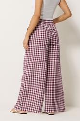 PixieGirl Petite Women's Burgundy Red Gingham Cotton Wide Leg Trousers | PixieGirl 2
