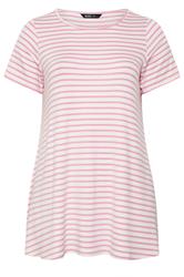 YOURS Plus Size Pink Stripe Swing Crew Neck Top | Yours Clothing 5