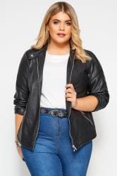 Black PU Zip Up Leather Jacket | Sizes 16-36 | Yours Clothing
