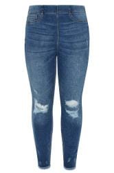 Plus Size Indigo Blue Ripped Knee Stretch JENNY Jeggings | Yours Clothing