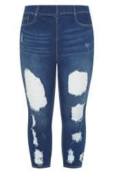 PLus Size YOURS FOR GOOD Indigo Blue Extreme Distressed Cropped JENNY ...
