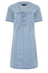 PixieGirl Petite Women's Light Blue Lace Up Denim Mini Dress | PixieGirl 6