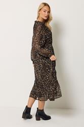 M&Co Brown Animal Print Long Sleeve Ruffle Trim Dress | M&Co 2