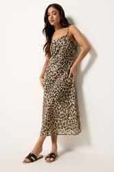 PixieGirl Petite Women's Natural Brown Leopard Midi Dress | PixieGirl 1