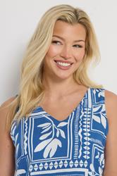 M&Co Blue Leaf Print V-Neck Linen Shift Dress | M&Co 5