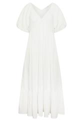 PixieGirl Petite Women's White Puff Sleeve Maxi Dress | PixieGirl 5