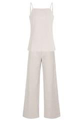 LTS Tall Set Camel Brown Stripe Cotton Vest Top & Trousers