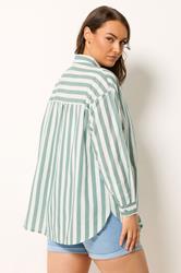 YOURS Plus Size Light Green Stripe Linen Shirt | Yours Clothing 4