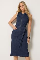 LTS Tall Women's Mid Blue Zip Front Denim Midi Dress | Long Tall Sally 3