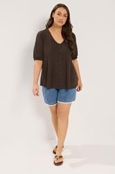 YOURS Plus Size Chocolate Brown Puff Sleeve Top | Yours Clothing 1