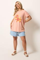 YOURS Plus Size Orange Flower Graphic T-Shirt | Yours Clothing 1