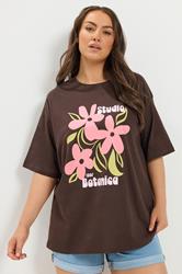 YOURS Plus Size Chocolate Brown Floral Graphic Print T-Shirt | Yours Clothing 3