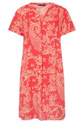 EVANS Plus Size Red Paisley Modal Shift Dress | Evans 5