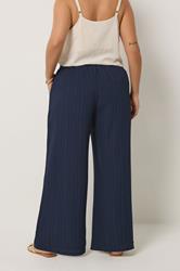 YOURS Plus Size Navy Blue Wide Leg Textured Trousers | Yours Clothing 2