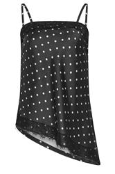 LTS Tall Black Polka Dot Asymmetric Lace Cami Top