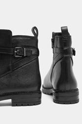 Black Leather Buckle Detail Ankle Boots In Wide E Fit  | YOURS Clothing 5