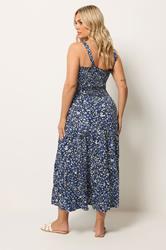 YOURS Plus Size Blue Ditsy Floral Shirred Midi Dress | Yours Clothing 2