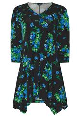 M&Co Black Floral Hanky Hem Top