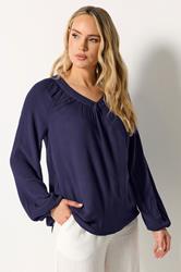 LTS Tall Women's Navy Blue Crinkle Blouse | Long Tall Sally 3