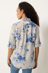 M&Co White & Blue Floral Tab Sleeve Shirt 2