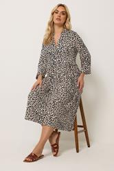 YOURS Plus Size Natural Brown Leopard Print Midi Dress | Yours Clothing 3