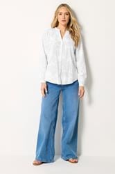 LTS Tall Women's White Floral Cornelli Cotton Shirt | Long Tall Sally 1