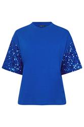 LIMITED COLLECTION Plus Size Cobalt Blue Sequin Sleeve T-Shirt | Yours Clothing 5