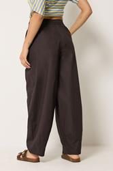 PixieGirl Petite Women's Chocolate Brown Poplin Cotton Barrel Leg Trousers | PixieGirl 2