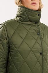 LTS Tall Khaki Green Funnel Neck Quilted Coat | Long Tall Sally 5
