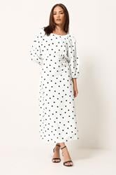 PixieGirl Petite Women's White Polka Dot Cotton Midi Dress | PixieGirl 1