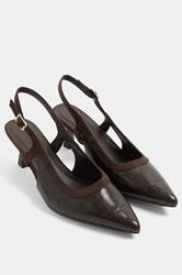 Chocolate Brown Croc Embossed Sling Back Heels In Wide E Fit | Yours Clothing 3