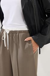 PixieGirl Petite Women's Natural Brown Contrast Waist Wide Leg Trousers | PixieGirl 5