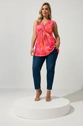 YOURS LONDON Plus Size Pink Abstract Sleeveless Knot Front Top | Yours Clothing 1