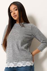 M&Co Petite Grey Lace Hem Top | M&Co 3