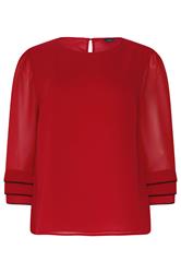 M&Co rode blouse met ruches aan de mouwen