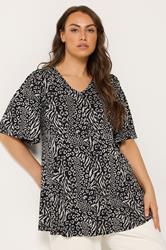 YOURS Plus Size Black Leopard Print Pleated Swing Top | Yours Clothing 3