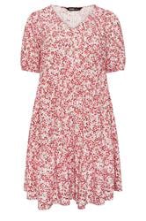 YOURS Curve Pink & White Floral Tiered Smock Dress