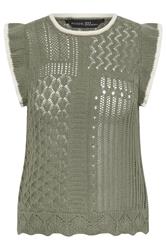 PixieGirl Petite Women's Sage Green & Ivory White Crochet Vest Top | PixieGirl 5