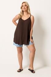 YOURS Plus Size Brown Crinkle Swing Cami Top | Yours Clothing 1