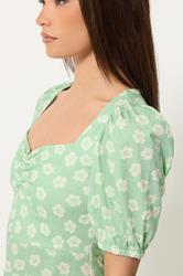 PixieGirl Petite Women's Sage Green Floral Ruched Midi Dress | PixieGirl 4