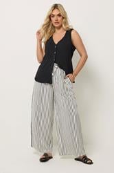 YOURS Plus Size White Stripe Paper Bag Waist Trousers | Yours Clothing 1