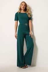 LTS Tall Women's Forest Green Belted Scuba Wide Leg Jumpsuit | Long Tall Sally 3