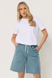 LTS Tall Women's Light Blue Acid Wash Pull On Denim Cotton Jorts | Long Tall Sally 1