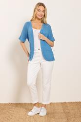 M&Co Blue Short Sleeve Tape Knit Cardigan | M&Co 1