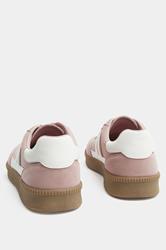 Pink Faux Suede Side Stripe Lace Up Trainer In Wide E Fit | Yours Clothing 4
