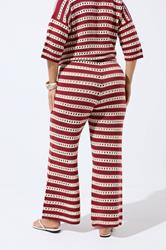 LIMITED COLLECTION Plus Size Burgundy Red Stripe Crochet Wide Leg Trousers | Yours Clothing 2