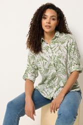 M&Co Khaki Green Leaf Print Tab Sleeve Shirt 3