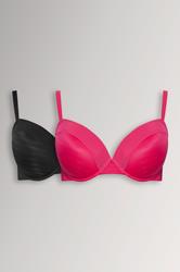 YOURSET 2 PACK Plus Size Black & Pink Burnout Stripe T-Shirt Bras | Yours Clothing 3