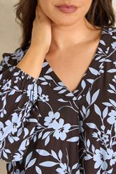 EVANS Plus Size Chocolate Brown Floral Print Pleat Front Blouse | Evans 4